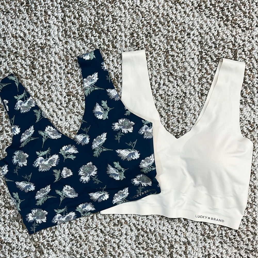 LUCKY BRAND BRALETTES SET OF 2 FLORAL AND OFF WHITE SEEMLESS SIZE SMALL NWOT - Picture 14 of 14